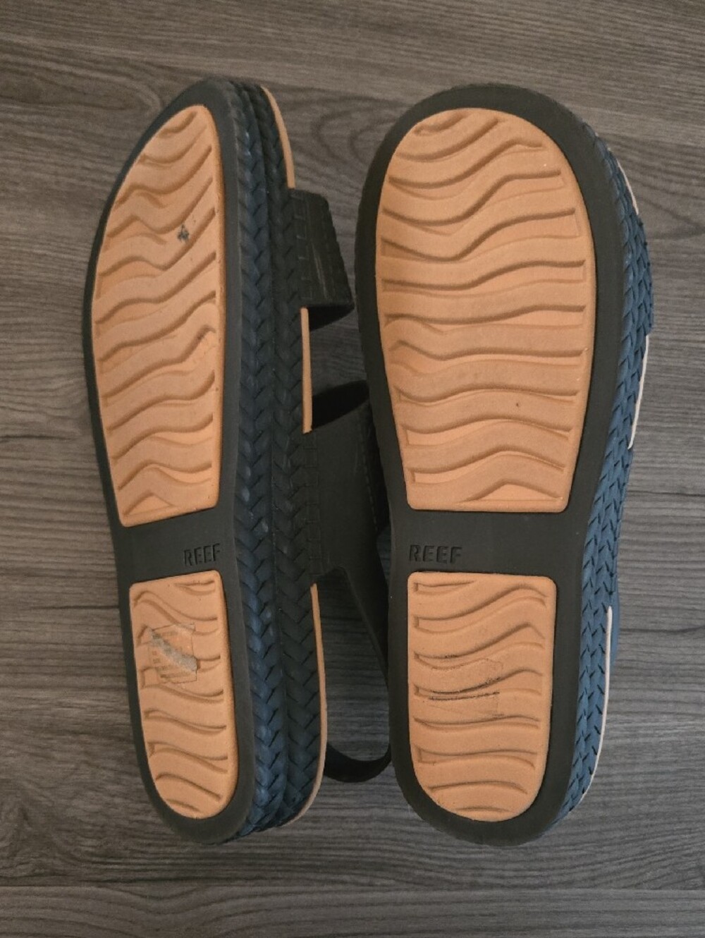 Reef Two-strap Black Sandals with Tan Footbed - Picture 4 of 12